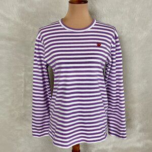 Play Comme Des Garcons Purple White Stripe Heart Eyes Logo Long Sleeve T-Shirt M